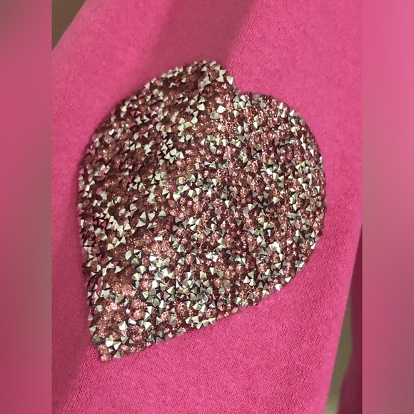 heart shaped glitter patch embroidered sleeves pink sweatshirt size XL brand new - Picture 14 of 14